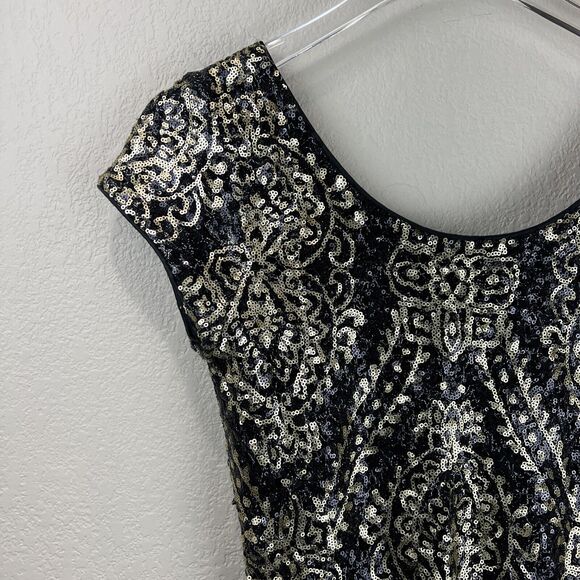 Slate Willow 6 Black Gold Mae Sequin Party Dress Little Black Bold - Picture 3 of 11
